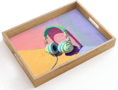 Dienblad hout 40x30 cm - Schootdienblad - Koptelefoon - Mintgroen - Draad - Borrelplank rechthoek - Plateau dienbladen