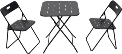 Buiten 3-delig opvouwbaar bistroset - met E-coating - opvouwbare terrasmeubelset - 2 stoelen en 1 tafel - weerbestendig voor binnen en buiten - gesprekset voor terras - black