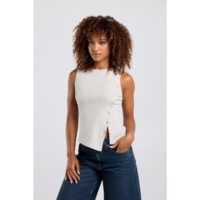 America Today Gabria Light Grey Melange Maat: XXS | Mouwloze Tops Outlet | Dames | Grijs