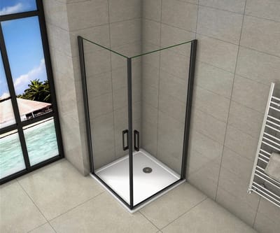 Serie Lily - Douchecabine Vierkant - 80x80 - Dubbele Draaideur - Antikalk - Mat Zwart - 8mm Helder Veiligheidsglas