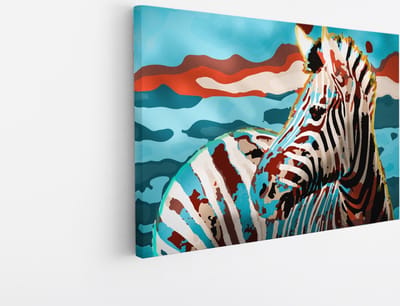 Saammp Canvas Schilderij - Abstract Kleurrijke Zebra - Natuur - Dieren - 45x30 - Foto op canvas - Wanddecoratie - Muurdecoratie Woonkamer - Slaapkamer decoratie - Canvas Print