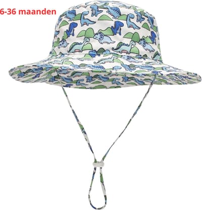 Nivard Zonnehoed - Reishoed - UV Beschermende Hoed - Bucket Hat - Festival - Pet - Hoedje Voor Baby - Hoofdbescherming - Dinosaurus - 3-36 Maanden