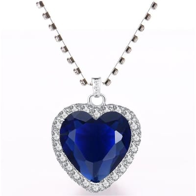 Titanic Heart of Ocean blauw hart liefde voor altijd hanger Ketting + fluwelen zakje 45cm koningsblauwe kleur
