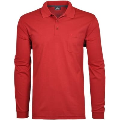 Ragman Softknit Polo Longsleeve Uni Breast Pocket Aardbei / male