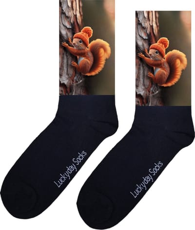 Eekhoorn - Boom - Print sokken - Leuke sokken - Verjaardag - Moederdag - Vaderdag - Valentijn - Sokken Voor hem - Sokken Voor haar - Kerst sokken - Grappige sokken - Vrolijke sokken - Sokken waar je vrolijk van wordt - Maat 37-44