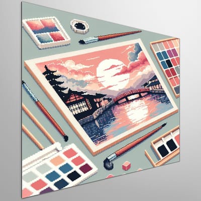 Pixel art aquarel schilderij | Aquarelmozaïek: een kunstwerk van kleurrijke pixels in waterverf | Kunst - 80x80 centimeter op Dibond | Foto op Dibond