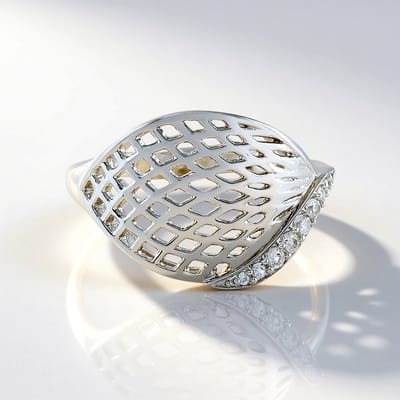 Cavill - Zilveren Ring met Cambodjaanse Zirkonen 0,275 ct - 925 Sterling Zilver - Platina Coating - Modern Roostervormig Design - Elegante Damesring