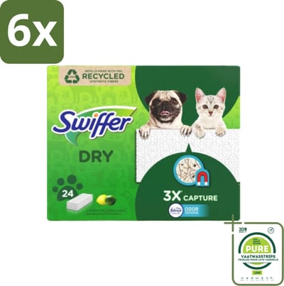Swiffer Dry - Vloerdoekjes - Navulling - Febreze Citroengeur - 24 Doekjes - Voordeelverpakking - 6 stuks - Vloerdoekjes - Stofzuigen