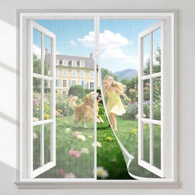 Klamboe met ritssluiting, anti-muggengordijn met opening in het midden, geen boren nodig, klittenbandsluiting, ideaal voor balkons, slaapkamers en woonkamers,Wit,(B)80cm*(H)101cm