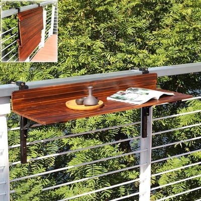 Balkontafel - Leuningtafel Opvouwbaar - Buitenwerken Studeren - Verstelbare Breedte - 80 cm - Bruin