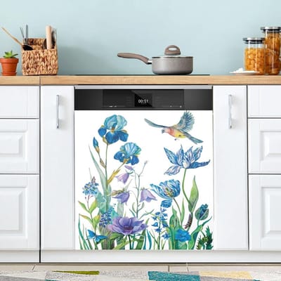 Vaatwasser Magneet Cover - Keuken Decoratie - Keuken Opfrissen - Aanpasbaar Formaat - 23 x 26 Inch - Blauw Paarse Bloemen
