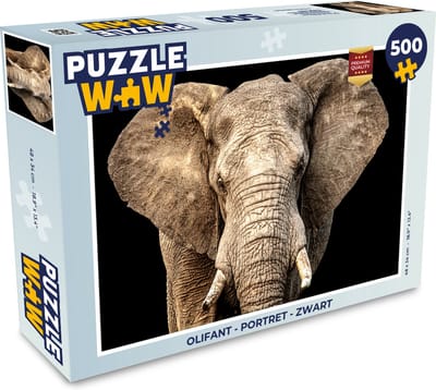 Puzzel Olifant - Portret - Zwart - Legpuzzel - Puzzel 500 stukjes