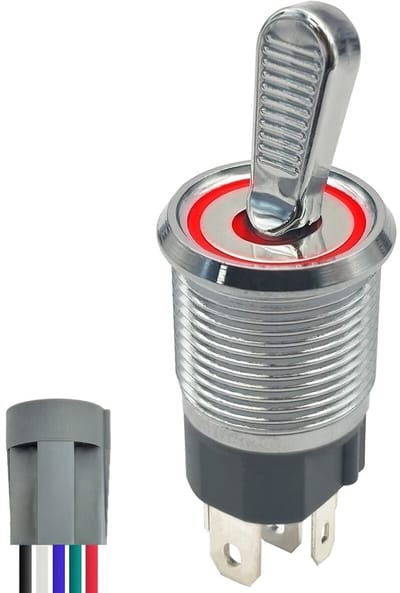 ProRide Metalen Tuimelschakelaar 12-24V OFF-ON met Aansluitkabel - Inbouw - 16mm - LED indicatie Rood