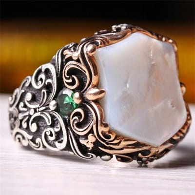Vintage zegelring Turkse handgemaakte ringen voor mannen Punk metaal zilverkleurige ingelegde stenen motorfietsring 13 brown