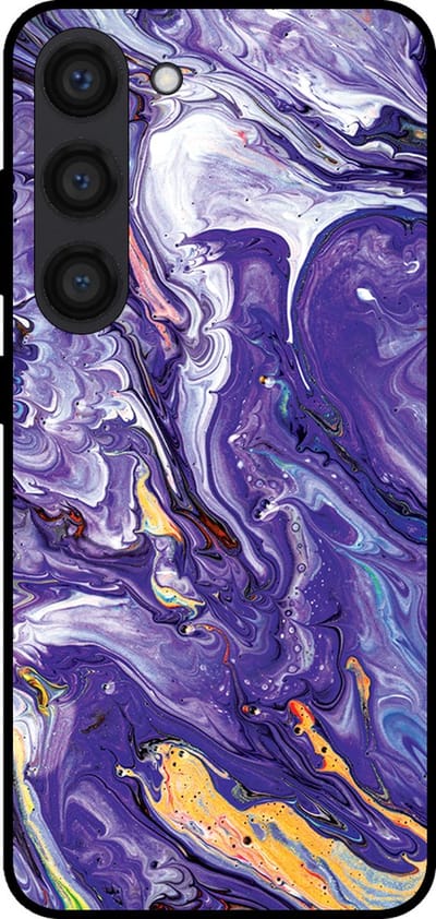 Smartphonica Telefoonhoesje voor Samsung Galaxy S23 met marmer opdruk - TPU backcover case marble design - Goud Paars geschikt voor Samsung Galaxy S23
