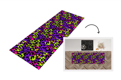 Keukenloper - Loper keuken - Panterprint - Neon - Paars - Geel - 150x50 cm - Keukenloper vinyl