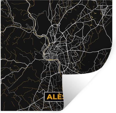 Muurstickers - Sticker Folie - Plattegrond - Kaart - Alès - Frankrijk - Stadskaart - 100x100 cm - Plakfolie - Muurstickers Kinderkamer - Zelfklevend Behang XXL - Zelfklevend behangpapier - Stickerfolie