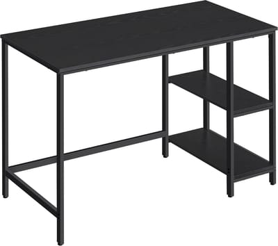 FurnStar - Bureau - Computertafel - Pc-tafel - Bureautafel - Met 2 planken aan de rechter- of linkerkant - Voor kantoor - Woonkamer - Stalen frame - Industrieel design - 50D x 100B x 76H cm - Zwart.