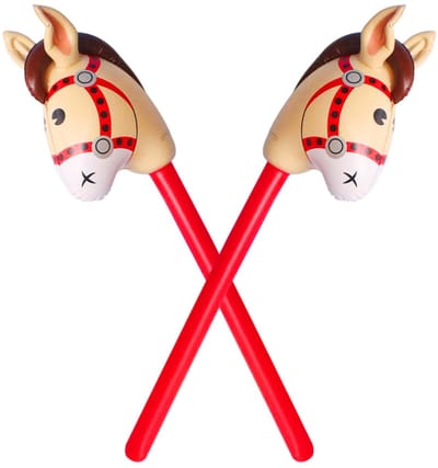 Dailygoods- Opblaasbare Paardenhoofdstaven 2 Stuks - Opblaasbaar Paardenspeelgoed - Themafeestdecoraties - Cowboyballonnen - Kinderversiering - Veilig en Duurzaam