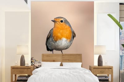 Behang - Fotobehang Roodborstje - Vogel - Tak - Dieren - Breedte 160 cm x hoogte 220 cm