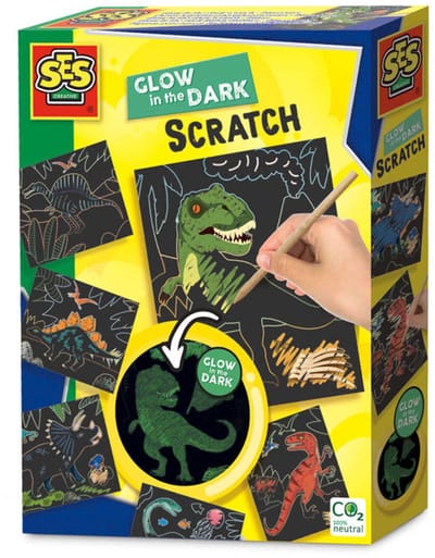 SES - Glow in the dark scratch - Dinos - 6 kaarten om te scratchen met houten stokje - knutselen jongens - Dinosaurus Speelgoed
