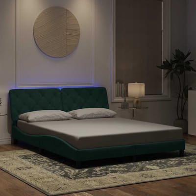 vidaXL - Bedframe - met - LED - zonder - matras - fluweel - donkergroen - 160x200 - cm