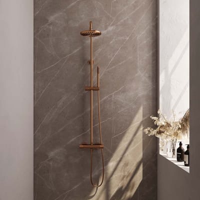 Brauer Copper Edition opbouw thermostatische regendouche SET 01 met 20 cm douchekop en staaf handdouche en doucheslang koper geborsteld PVD