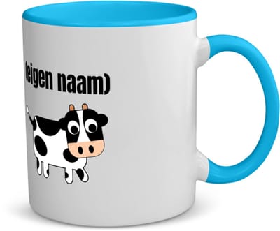 Akyol - kleine koe met eigen naam koffiemok - theemok - blauw - Koe - boeren/koeien liefhebbers - iemand die houdt van koeien - verjaardag - cadeau - kado - geschenk - 350 ML inhoud