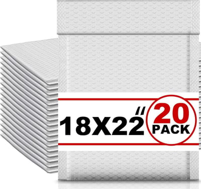 Set 20 witte bubble mailers 18x22 inch - PE poly foam enveloppen met zelfklevend slot