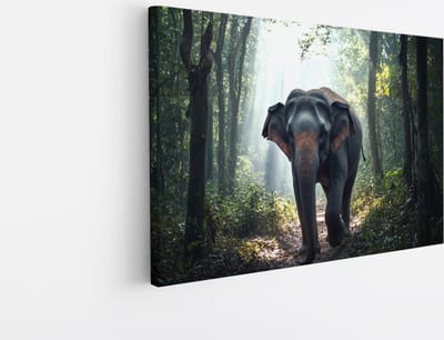 Saammp Canvas Schilderij - Olifant in bos - Dieren - 45x30 - Foto op canvas - Wanddecoratie - muurdecoratie Woonkamer - Slaapkamer decoratie - Canvas Print