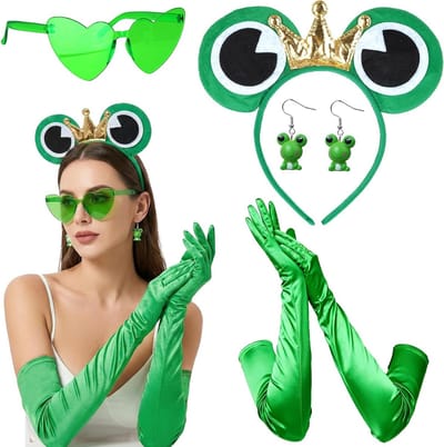 Volledig Kikker Kostuum voor Volwassenen met Kroon, Oorbellen, Zonnebril en Accessoires voor Carnaval en Feestjes