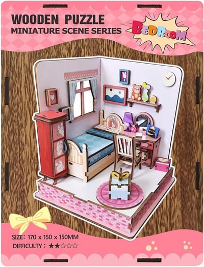 Houten Puzzel Huisje - Miniatuur Bouwpakket 3D - Hobby Knutselen - Gedetailleerd Interieur Ontwerp