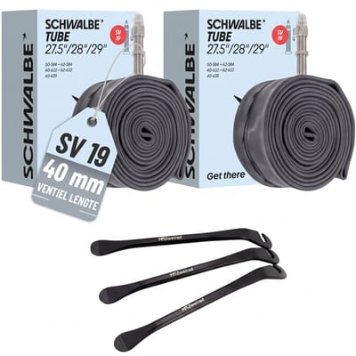 2x Schwalbe fietsbinnenband SV19 Frans ventiel 40/62-584/635 met 3x MSZweirad bandenlichters