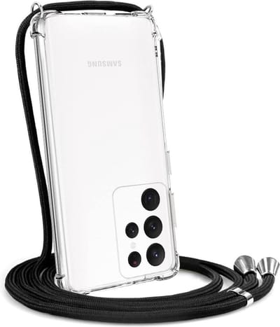 LuxeBass Hoesje geschikt voor Samsung Galaxy S22 Ultra 5G met koord - draagriem - nek - kettinghoesje - Antishock - Transparant