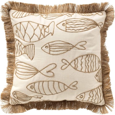 Dutch Decor NEMO - kussenhoes 45x45 cm - gerecycled - jute franjes - Snow White - wit - met rits - zonder binnenkussen