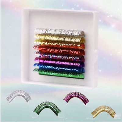 Glitter wimperextensions 8 kleuren in 1 doosje D krul lengte 14mm - nepwimpers - partylook - festival - carnaval - make up