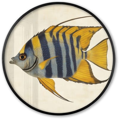 Poster in lijst Rond - Fotolijst 60x60 cm - Posters - Vis - Sierlijk - Vinnen - Illustratie - Ronde posterlijst zwart - Decoratie - Wanddecoratie woonkamer - Muurdecoratie slaapkamer