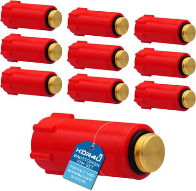 Set van 10 Bouwpluggen 1/2 Inch - Rood Kunststof met Metalen Schroefdraad