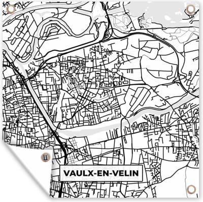 Tuin poster Frankrijk - Kaart - Plattegrond - Stadskaart - Vaulx-en-Velin - Zwart wit - 200x200 cm - Tuindoek