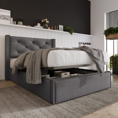 MODENUIT Gestoffeerd Bed 90x200 cm – Opklapbare Lattenbodem met Opbergruimte – Eenpersoonsbed Zonder matras – Grijs