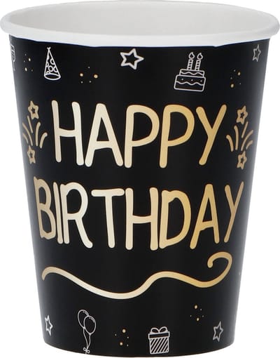 Folat - Bekers (papier) - shining glam happy birthday - 250 ml - 8 stuks