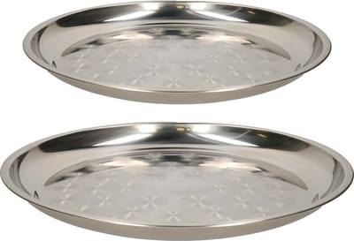 B-Home serveerschalen set - 2x stuks - rond - zilver - rvs - dia 30 en 50 cm - voedsel serveren
