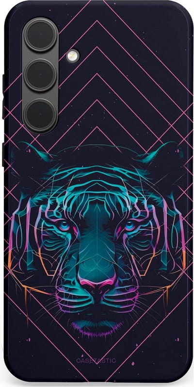 Casetastic hoesje geschikt voor Samsung Galaxy S24 Plus - Dubbellaagse bescherming - Neon Tijger - Fashion Case - Donkerblauw