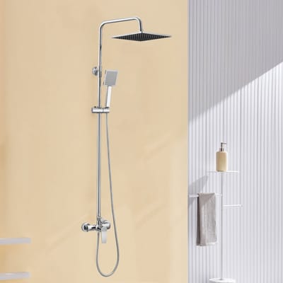 Auralum max Douchesysteem - Regendouche Set - Douchekolom - Vierkante Douchekop 25.4cm - Verstelbare Hoogte 93-130cm - Waterbesparend - Douche Set - Chroom