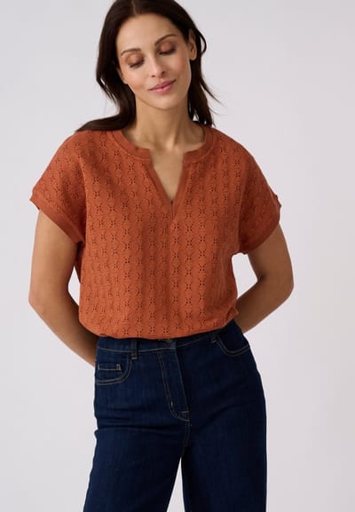 Damart - T-shirt van sierlijk jacquard tricot - Dames - Bruin - XS