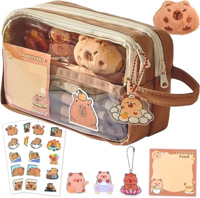Capybara Pennenzak met Grote Capaciteit, Transparante Schattige Pennentas voor Stationery en Cosmetica, Ideaal als Cadeau voor Kinderen en Volwassenen