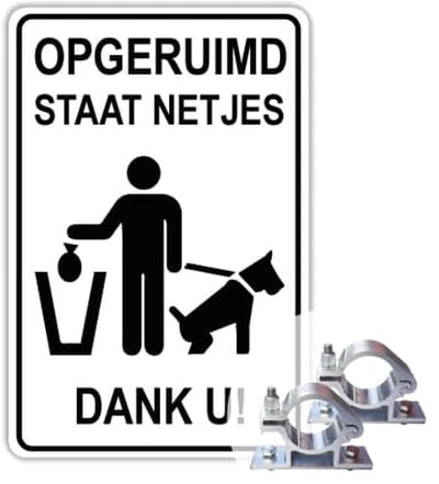 Bord opgeruimd staat netjes - Weerbestendig Aluminium - 40x60 cm - Bevestiging: Met paalbeugels Ø48mm