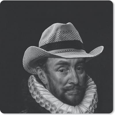 Muismat 20x20 cm - Mousepad Portret van Willem I - Adriaen Thomasz - Zwart - Wit - Muismatten