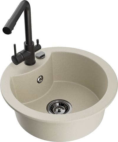 Mexen Diego granieten spoelbak met 1 kom met Duero keukenkraan, beige - 6512-69-671600-70