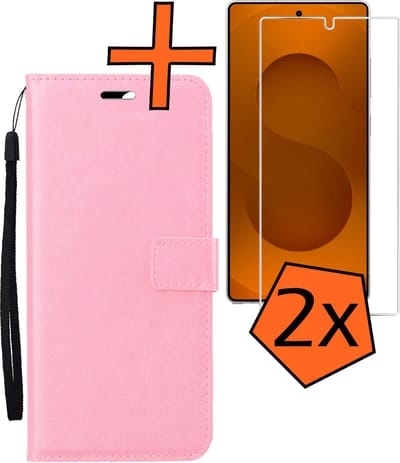Hoes - Met 2x Screenprotector - Geschikt voor Samsung Galaxy S25 Ultra - Luxe Pasjeshouder - Bookcase Portemonee - Flip Case - Kunstleer Book Case - Flipcase Hoes - Book Cover - Walletcase - PortemonneeHoes - Lichtroze